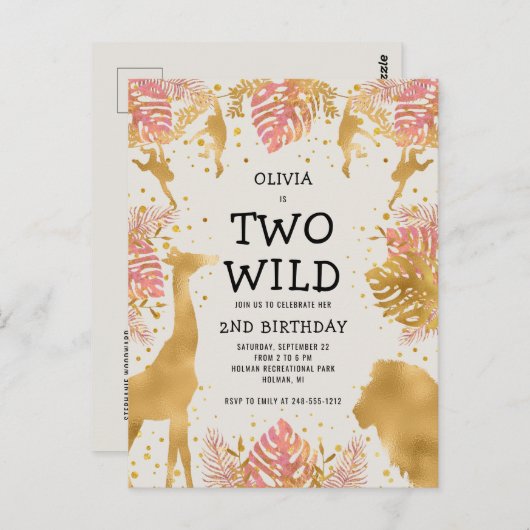 Meisjes 2e verjaardag roze goud in de Safari Briefkaart (Voorkant / Achterkant)