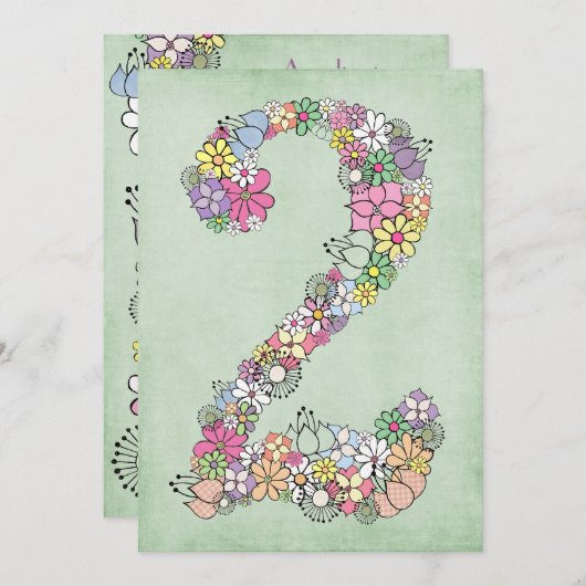 Meisjes 2e verjaardag Uitnodiging voor Aangepaste  (Voorkant / Achterkant)