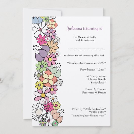 Meisjes 2e verjaardag Uitnodiging voor Aangepaste  (Achterkant)