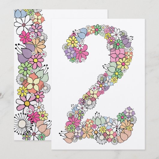 Meisjes 2e verjaardag Uitnodiging voor Aangepaste  (Voorkant / Achterkant)