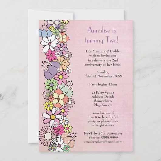 Meisjes 2e verjaardag Uitnodiging voor Aangepaste  (Achterkant)