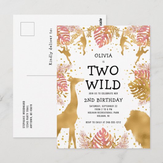 Meisjes 2e verjaardag van de uitnodiging van de Pa (Voorkant / Achterkant)