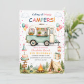 Meisjes 2e verjaardags kampeerfeest kaart (Staand voorkant)
