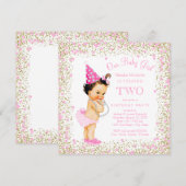 Meisjes 2e Verjaardagsfeest Roze Gouden Glitter Kaart (Voorkant / Achterkant)