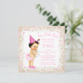 Meisjes 2e Verjaardagsfeest Roze Gouden Glitter Kaart (Staand voorkant)