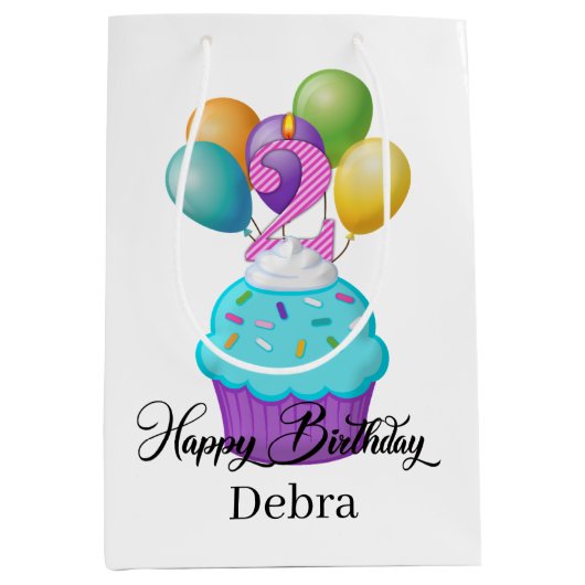 meisjes 2ND Birthday cupcake add name Medium Cadeauzakje (Voorkant)