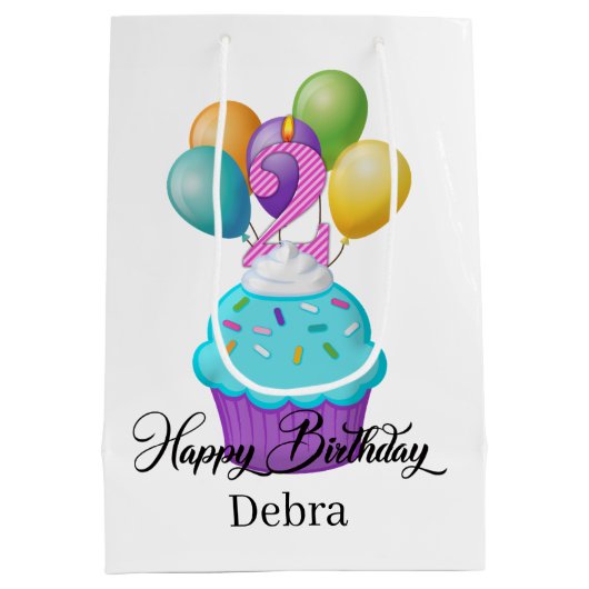 meisjes 2ND Birthday cupcake add name Medium Cadeauzakje (Achterkant)