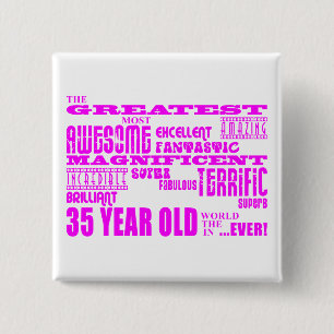 Meisjes 35e verjaardag Roze 35e verjaardag Vierkante Button 5,1 Cm