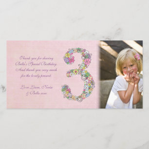 Meisjes 3e verjaardag Dank je foto Bedankkaart
