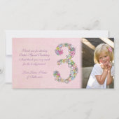 Meisjes 3e verjaardag Dank je foto Bedankkaart (Voorkant)