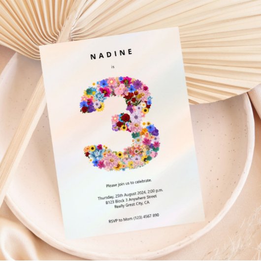 Meisjes 3e Verjaardag Derde Verjaardag Bloemenfees Kaart