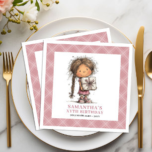 Meisjes 3e verjaardag Grappige Whimsy Stof Roze Se Servet