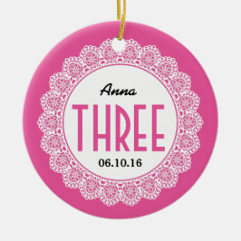 Meisjes 3e verjaardag Memento Pink met Lace B03 Keramisch Ornament