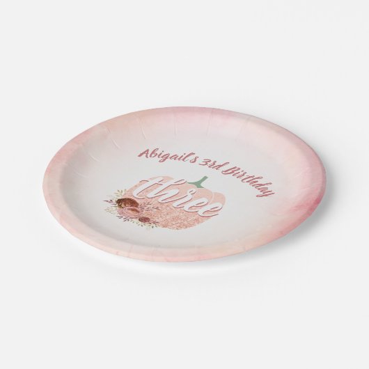 Meisjes 3e Verjaardag Roos Gouden Glitter Pompoen Papieren Bordje (Gekanteld)