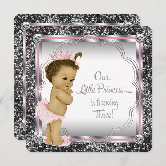 Meisjes 3e verjaardagsfeest kaart (Voorkant / Achterkant)