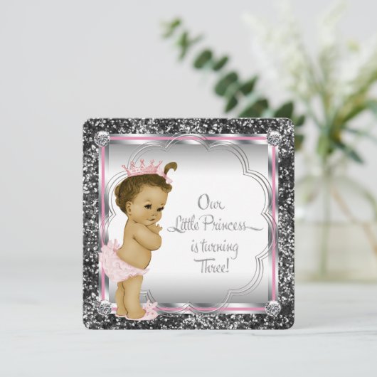 Meisjes 3e verjaardagsfeest kaart (Staand voorkant)