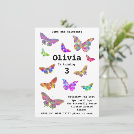 Meisjes 3rd Birthday Colorful Butterflies Art (Staand voorkant)