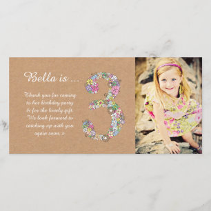 Meisjes 3rd Birthday Floral Bedankt voor je foto