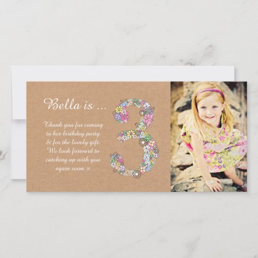 Meisjes 3rd Birthday Floral Bedankt voor je foto (Voorkant)