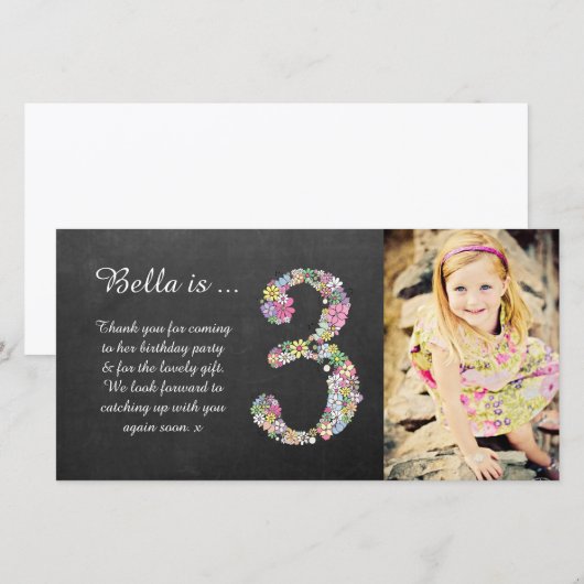 Meisjes 3rd Birthday Floral Bedankt voor je foto (Voorkant / Achterkant)