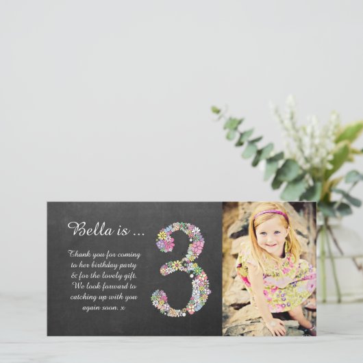 Meisjes 3rd Birthday Floral Bedankt voor je foto (Staand voorkant)
