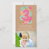 Meisjes 3RD Birthday Nummer 3 Dank je wel Bedankkaart (Voorkant)