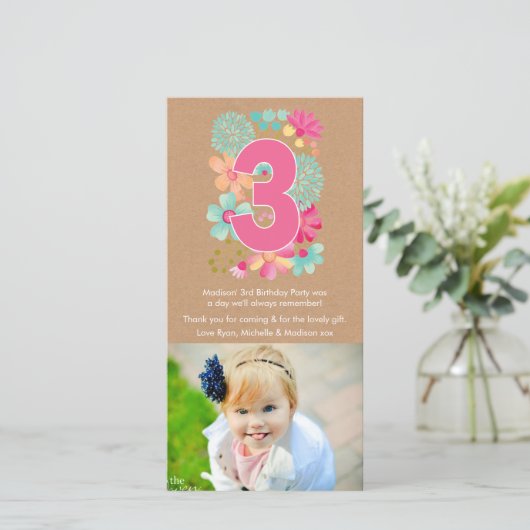 Meisjes 3RD Birthday Nummer 3 Dank je wel Bedankkaart (Staand voorkant)