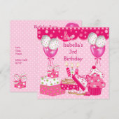 Meisjes 3rd Birthday Party Pink Spot Cake 3 Kaart (Voorkant / Achterkant)