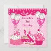 Meisjes 3rd Birthday Party Pink Spot Cake 3 Kaart (Voorkant)