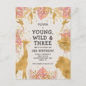 Meisjes 3rd Birthday Pink Gold Ecru Safari Briefkaart (Voorkant)