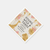 Meisjes 3rd Birthday Pink Gold Ecru Safari Servet (Hoek)