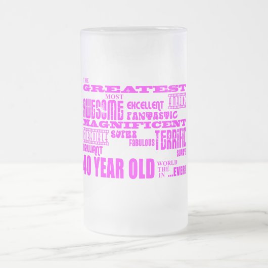 Meisjes 40e verjaardag Roze : Grootste veertig Matglas Bierpul (Center)