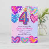 Meisjes 4e Verjaardag Uitnodiging Bewerkbaar Kleur (Staand voorkant)