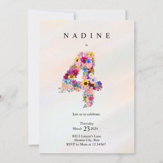 Meisjes 4e verjaardag Vierde verjaardag Bloemenfee Kaart (Voorkant)