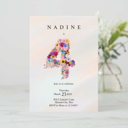 Meisjes 4e verjaardag Vierde verjaardag Bloemenfee Kaart (Staand voorkant)