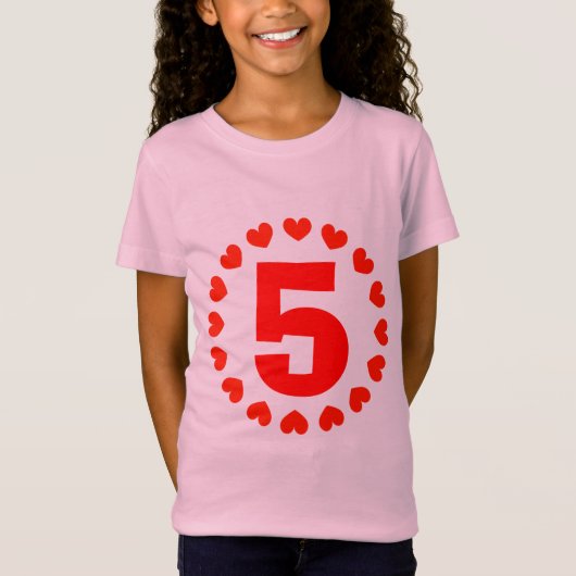 Meisjes 5e Verjaardag shirt | Nummer vijf met hart (Voorkant)