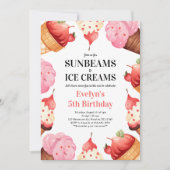 Meisjes 5e verjaardag Sunbeams & Ice Creams Party Kaart (Voorkant)