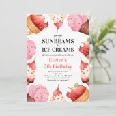 Meisjes 5e verjaardag Sunbeams & Ice Creams Party Kaart (Staand voorkant)