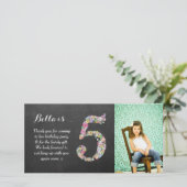 Meisjes 5th Birthday Floral Hartelijk dank Bedankkaart (Staand voorkant)