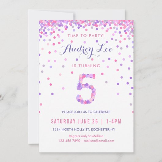 Meisjes 5th Birthday Vijfde Dag Confetti Kaart (Voorkant)