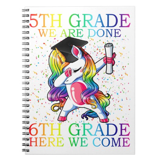 Meisjes 5th Grade Afstuderen Magical Unicorn Gift Notitieboek (Voorkant)