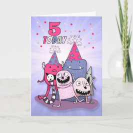Meisjes 5th Pink en Paarse Monster Birthday Kaart