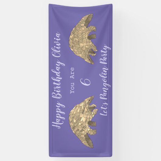 Meisjes 6e verjaardag Pangolin Paars Spandoek (Verticaal)