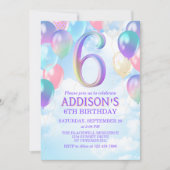 Meisjes 6e verjaardag Rainbow Balloons Uitnodiging (Voorkant)