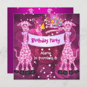 Meisjes 6e Verjaardagsfeest Roze Giraffe Kinder Ki Kaart (Voorkant / Achterkant)