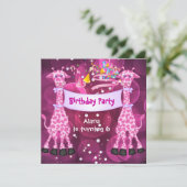 Meisjes 6e Verjaardagsfeest Roze Giraffe Kinder Ki Kaart (Staand voorkant)