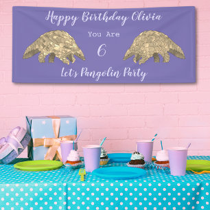 Meisjes 6e verjaardagsfeestje Pangolin Paars  Spandoek