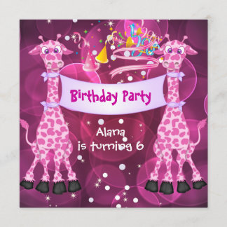 Meisjes 6e verjaardagsfeestje Roze Giraffe Kindere Kaart