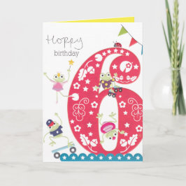 Meisjes 6th Birthday Card - Theme Kikkers Kaart