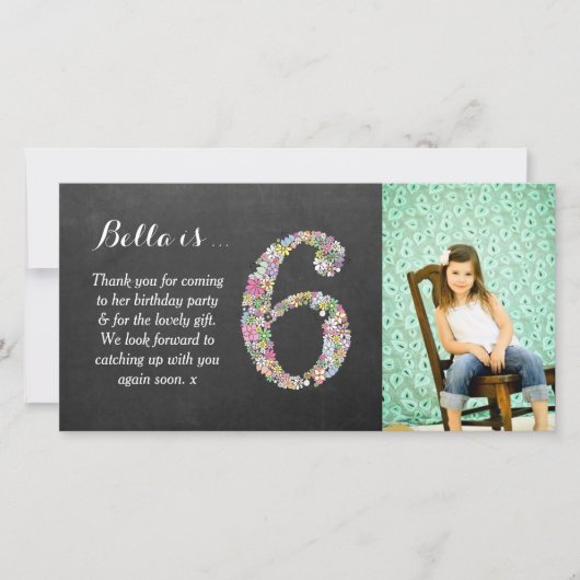 Meisjes 6th Birthday Floral Hartelijk dank Bedankkaart (Voorkant)